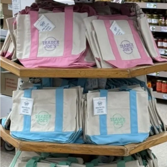 Trader Joe's Mini Blue Pastel Canvas Tote Bag NWT - Picture 4 of 4